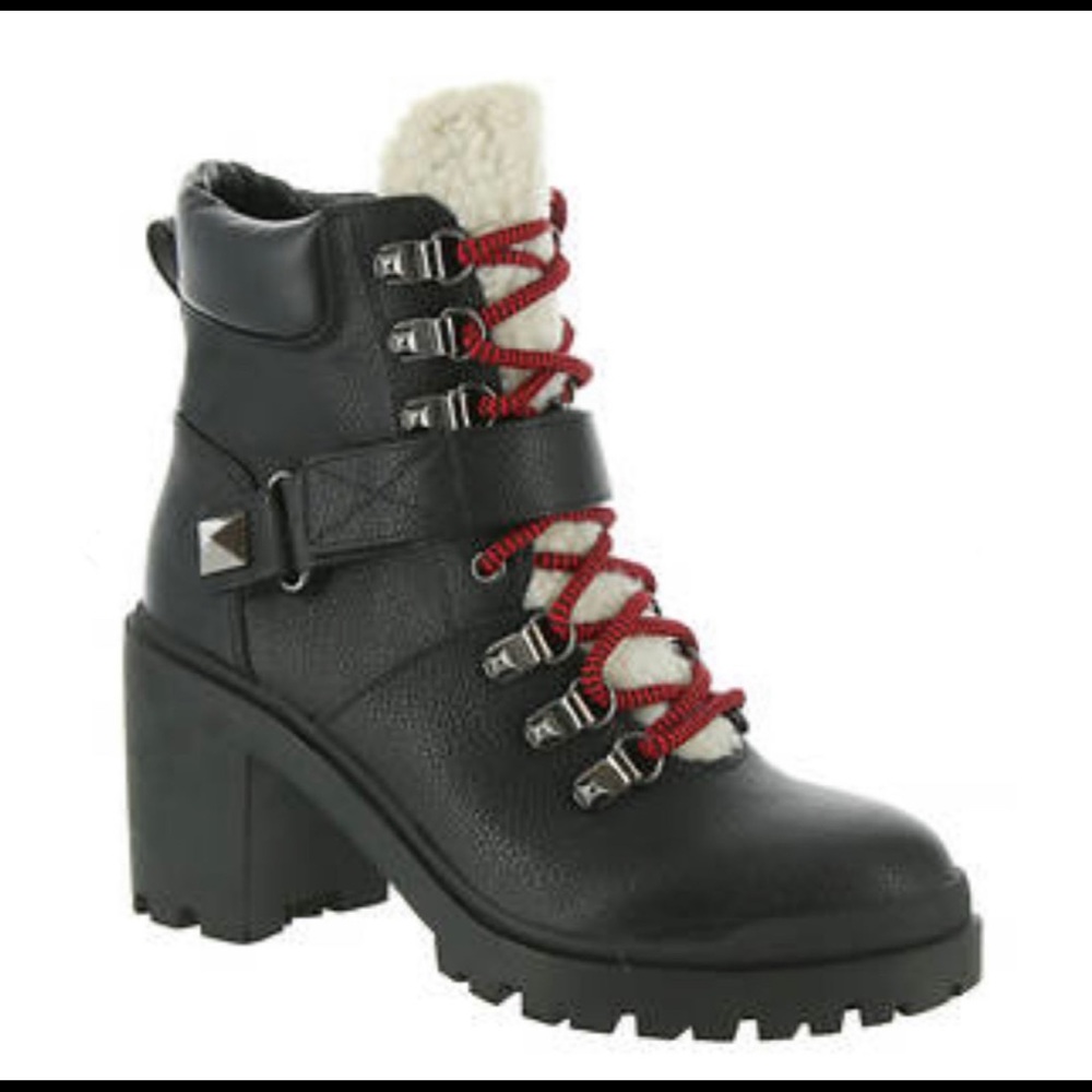 Marc Fisher Black Heeled Boots with Red Laces